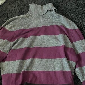 Calvin Klein Purple and Gray Striped Turtleneck Sweater